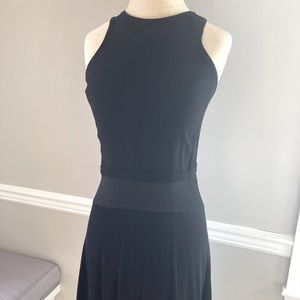 Maje black racer back tank mini dress. Contrasting waist. Size 6.